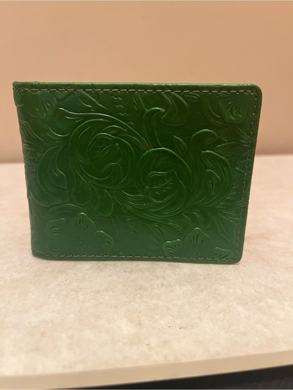 Green Embossed Leather Bifold Wallet